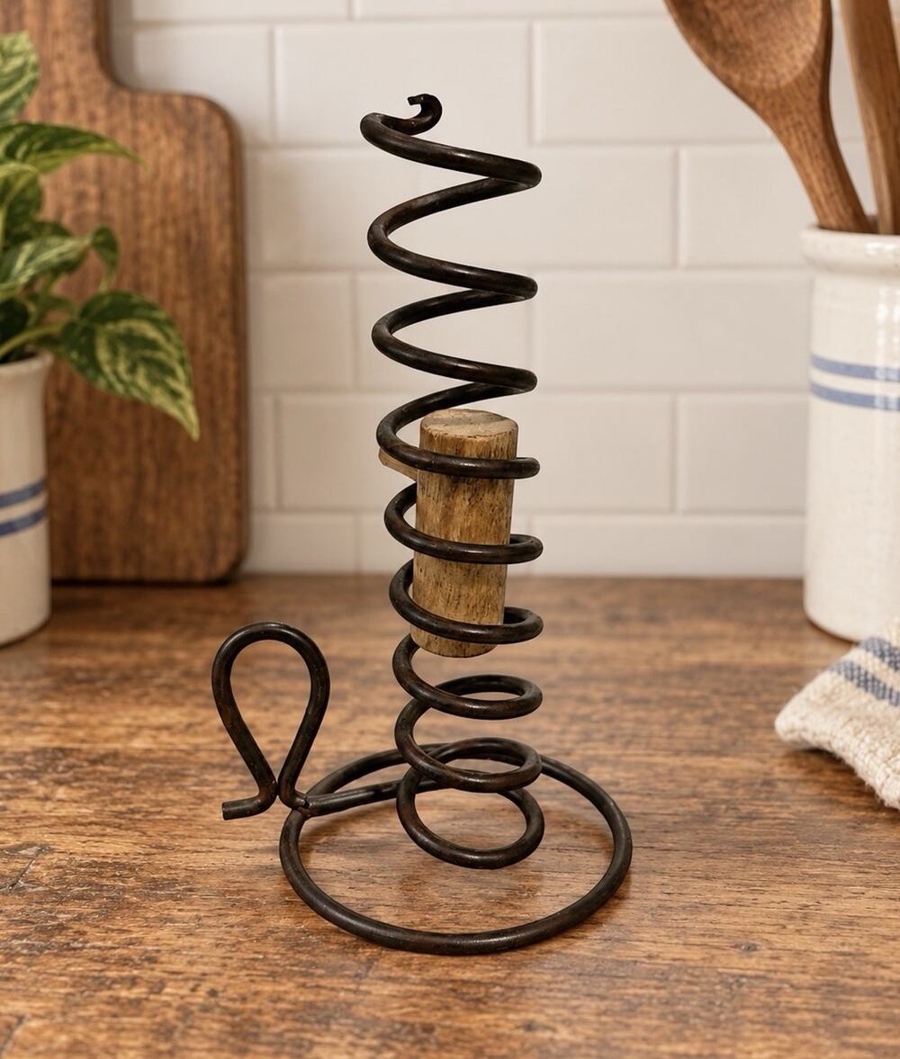 Vintage Spiral Courting Candle Holder Wrought Iron Wood Adjustable Primitive 6”